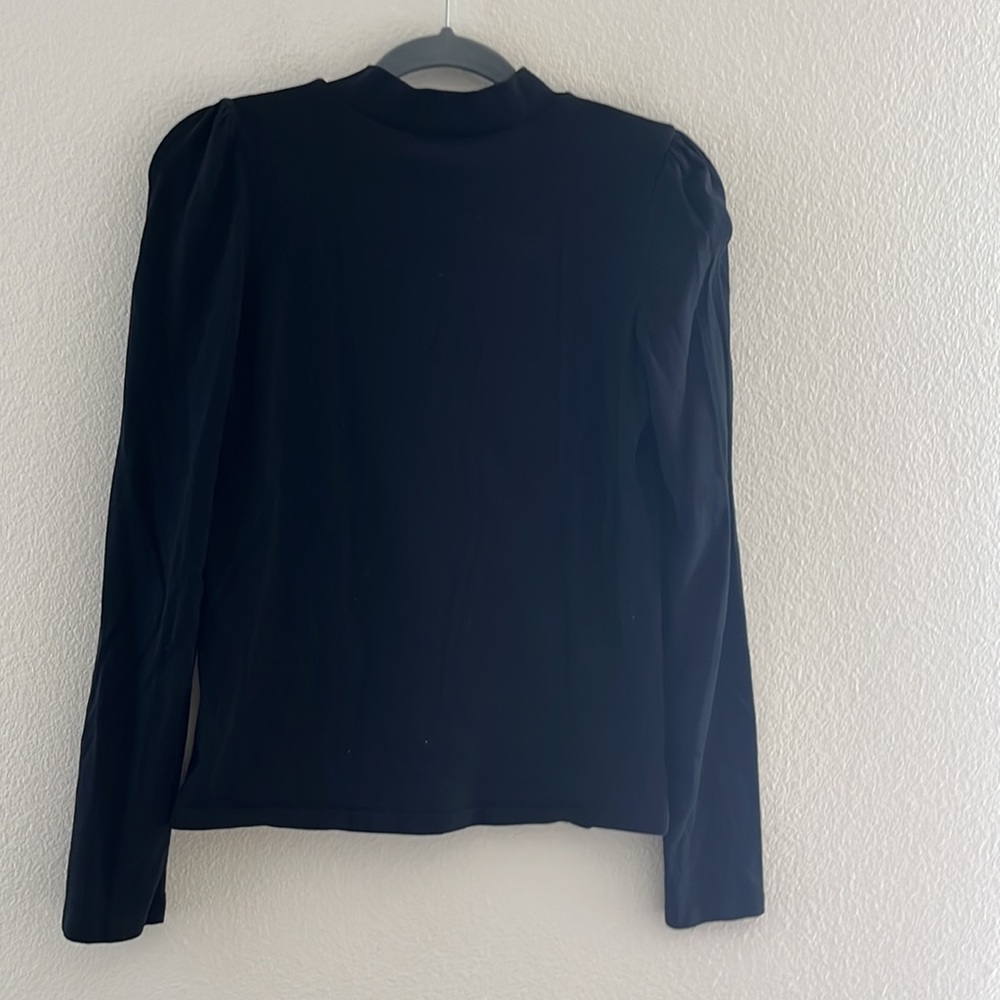 Zara ruffle mock neck long puff sleeve knit top sz S